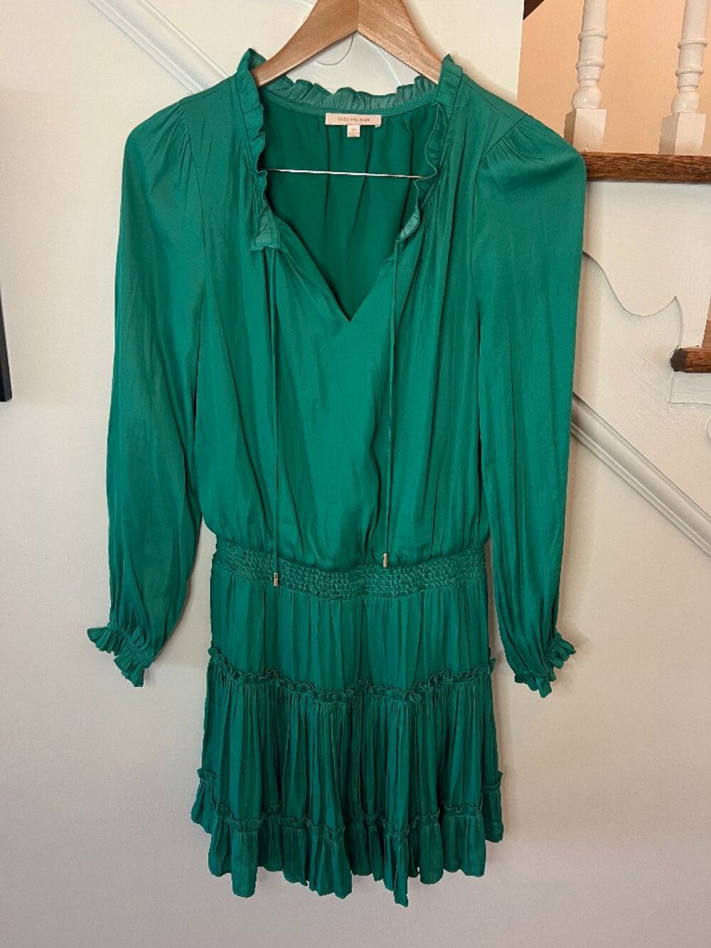 Skies Are Blue Women's Green Satin Smocked Mini Dress XS